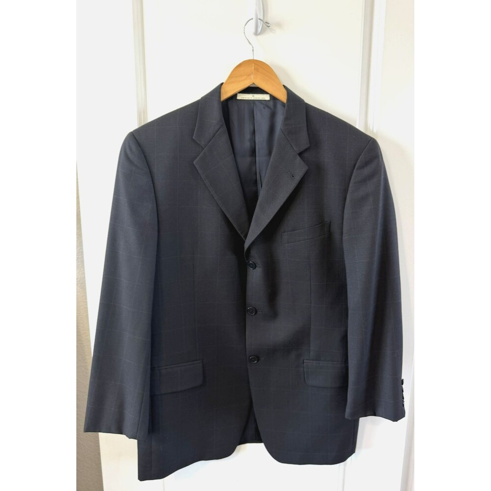 Joseph Abboud 100%Wool Sport Coat Blazer Black windowpane 40R 3 button